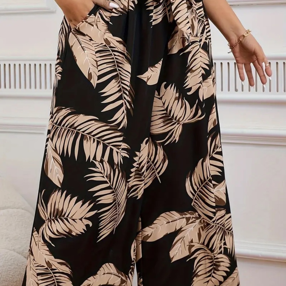 Jumpsuit Romper Wide Leg Stretch Top/Waist So Flattering Floral Belted NWT Sz 2x - Picture 6 of 9